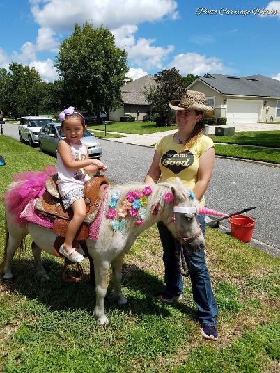 Trigger doing a unicorn pony ride at a birthday party in Ponte Vedra, Florida.
